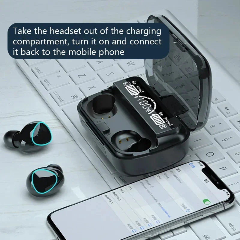 M10 Bluetooth Headphones with Microphone, Earphone Charger Box, Wireless Headphones, LED Display Screen